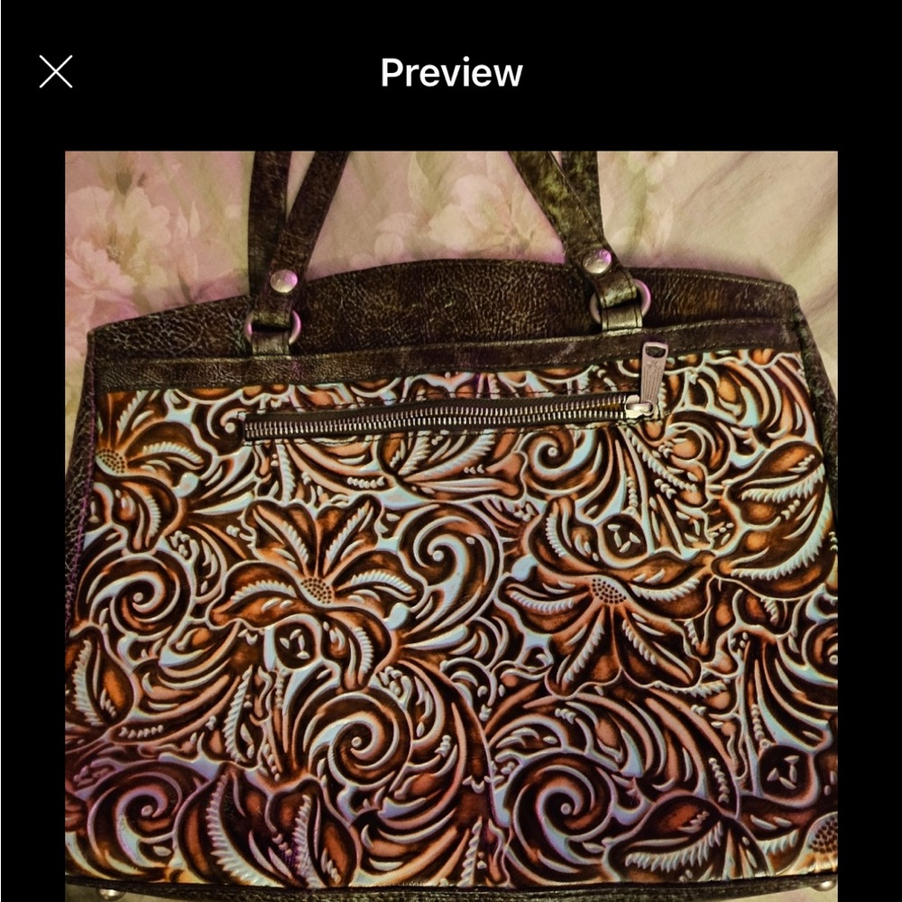 Patricia Nash poppy turquoise top zip bag